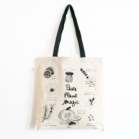 botanical themed organic cotton tote shoulder bag with long straps